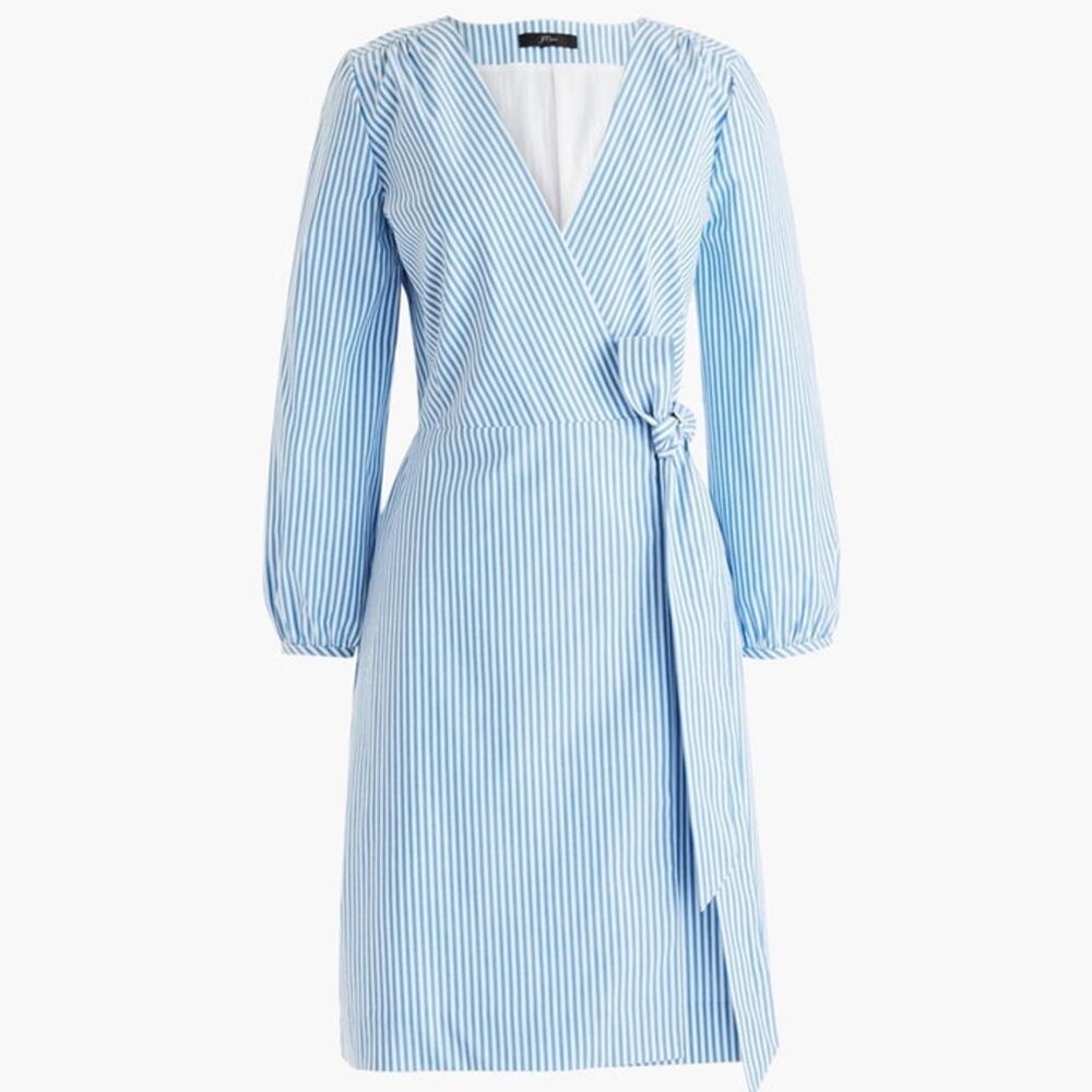 J. Crew Blue & White Striped Cotton Poplin Wrap Size 0